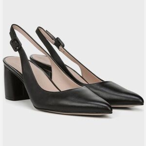 27 Edit Meera Slingback Pump, Size 8M, Black Leather, Block Heel, Pointed Toe